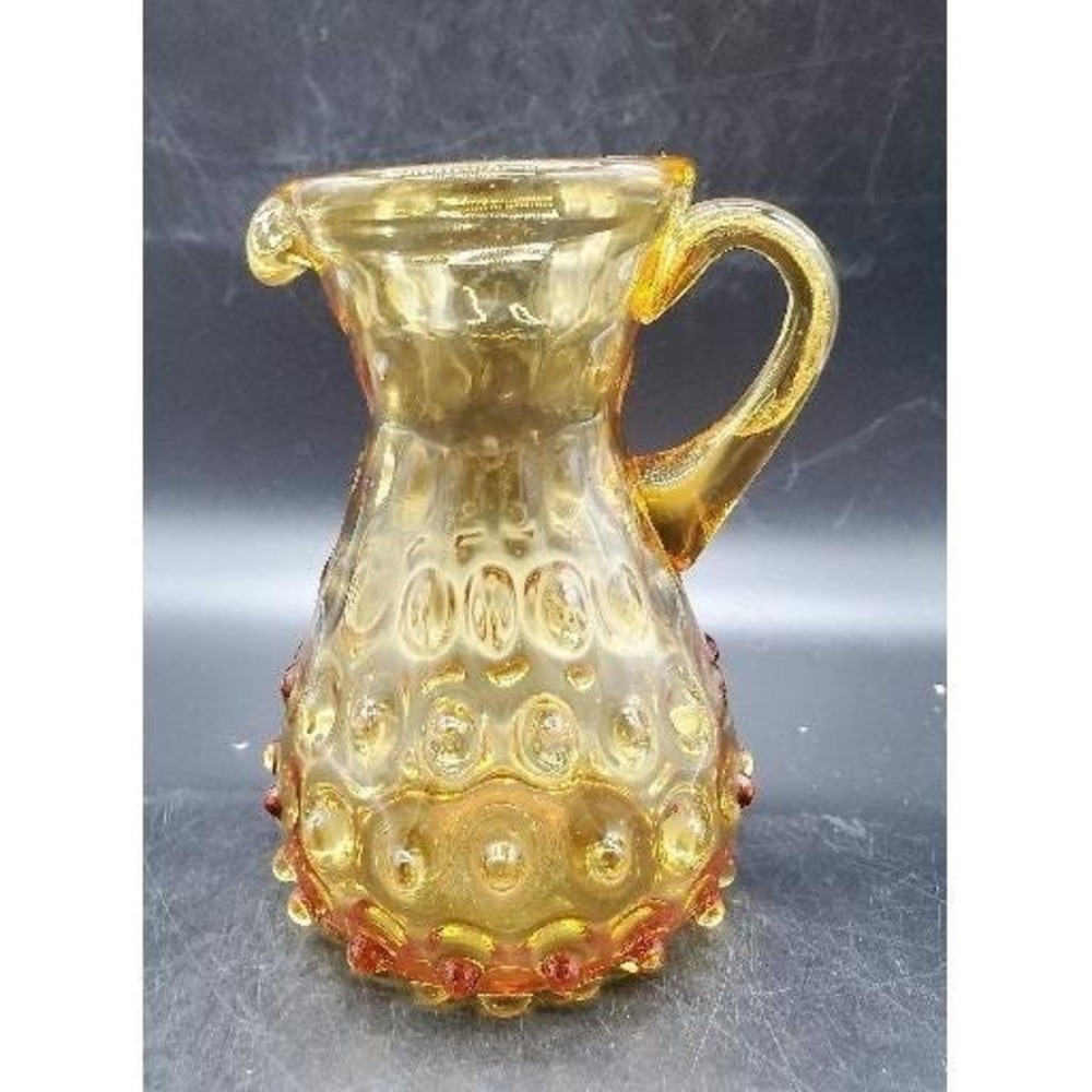 Vintage Empoli Pointed Hobnails Glass Amber  Pitcher‎ Carafe Polished Pontil